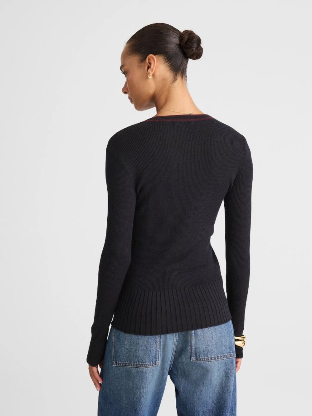 Madewell V-Neck Cardigan in Dark Navy Combo, Size Small - Picture 4 of 10
